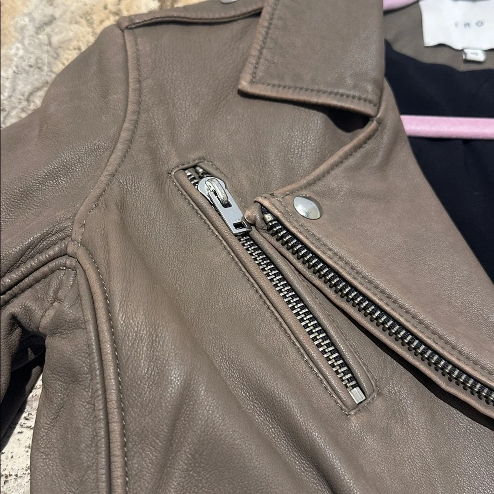IRO Leather Moto Jacket in Gray/Putty Color - Picture 6 of 12